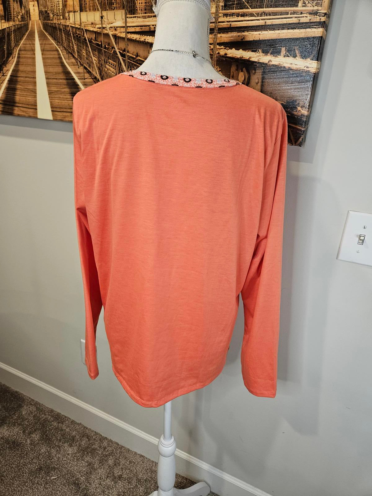 Land's End Coral Long Sleeve Top with Decorative Collar 1040